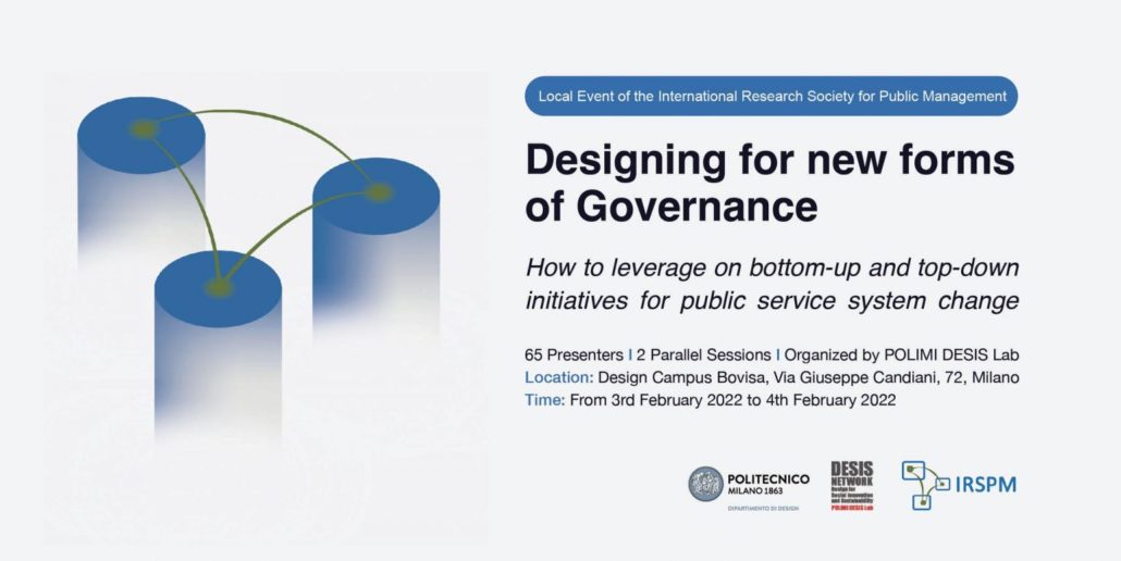 locandina dell'evento "Designing for new forms of Governance" tenuto il 3 e 4 febbraio presso il Politecnico di Milano